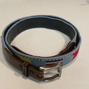 J. MCLAUGHLIN NEEDLEPOINT BELT Nauticul Leather Multi-Color sz 42